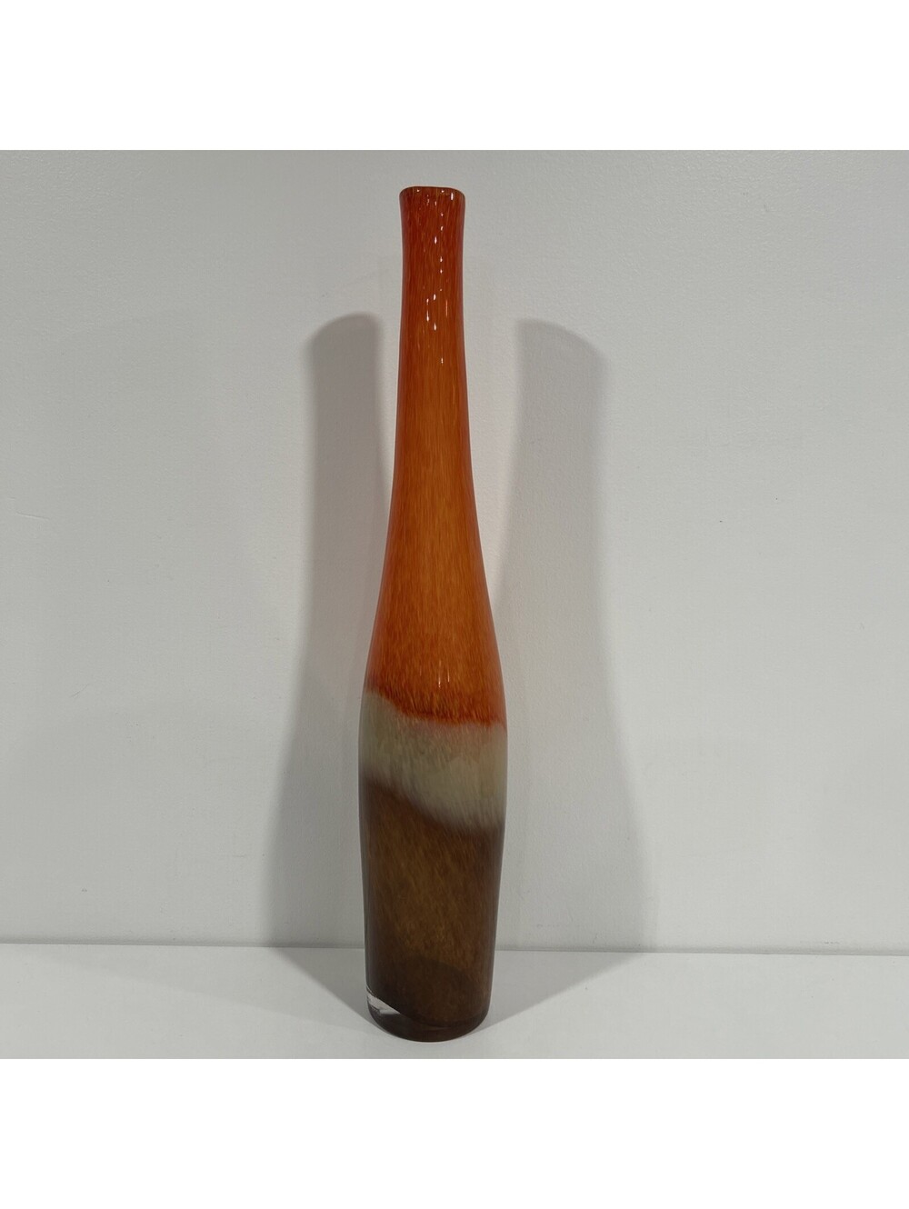 Vintage 1960s Style Tall Slender Bud Vase Orange Red Lava Glaze 20” Art Deco
